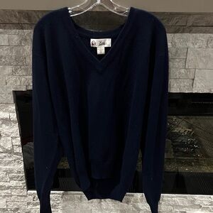 Men's Deep Blue V-Neck Cashmere Sweater size Medium